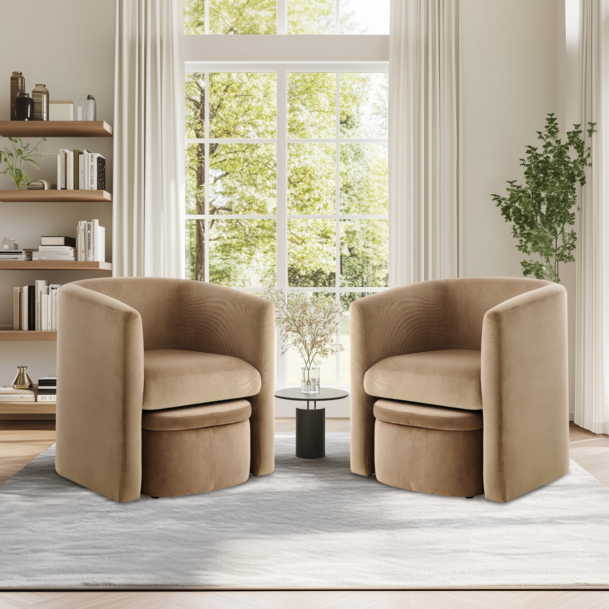 Kyah Upholstered Barrel Chair with Ottoman (Set of 2)